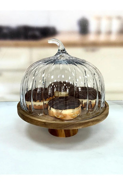 akdenizhome Miena 25x31 cm Ayaklı Akasya Cam Kek Fanus – Şık Sunum ve Taze Sa...