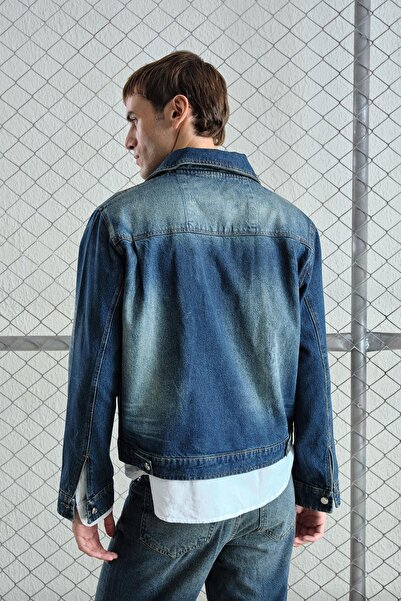 GIESTO Laser Effect Washed Denim Jacket
