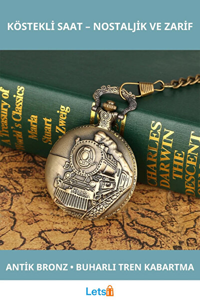 Letsii Nostaljik Tren Temalı Antik Bronz Köstekli Saat