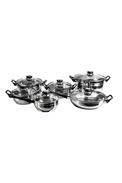 Zilan 12-piece stainless steel cookware set (4 pots, 1 saucepan, 1 pan, 6 glass lids) ZLN 4038