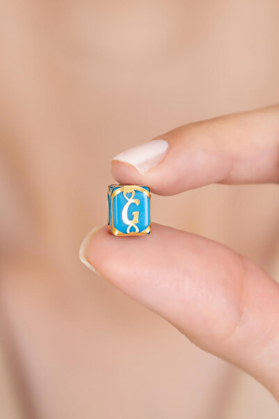 AMES GOLD KUYUMCULUK 14 Ayar Altın G Harfi Işıltısı Mavi Boncuk Charm