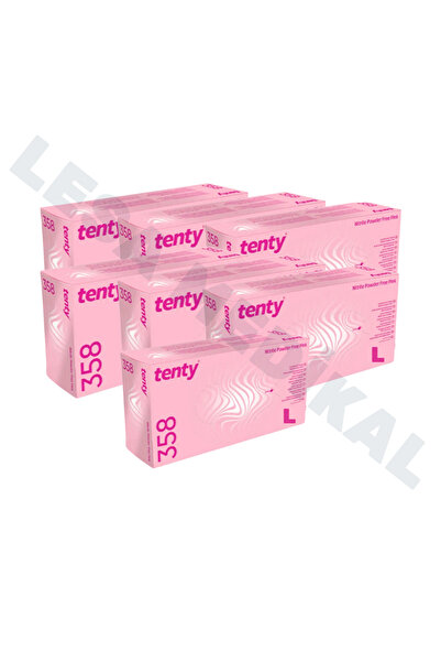bisepetim TENTY Nitril Pudrasız Muayene Eldiveni Pembe L Beden 5’li Paket