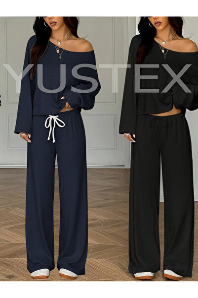 CAONNES Kış Kombini 2’li Eşofman Seti (Siyah+lacivert) Baggy Bol Paça Eşofman...