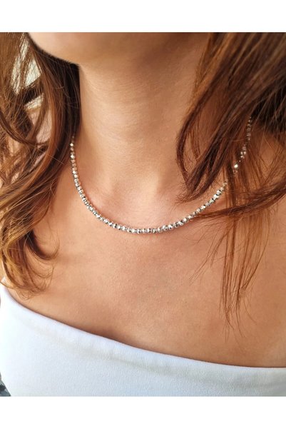 NEMOR STUDIO Sparkling Metallic White Crystal Necklace I Sparkling Elegance Collection