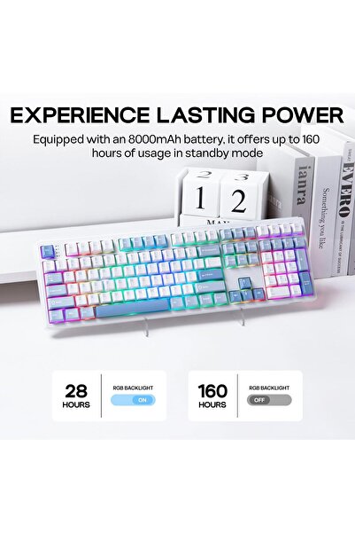 Epomaker لوحة مفاتيح الألعاب الميكانيكية كاملة الحجم TH108 (أزرق وأبيض، صامت بلون ملح البحر)