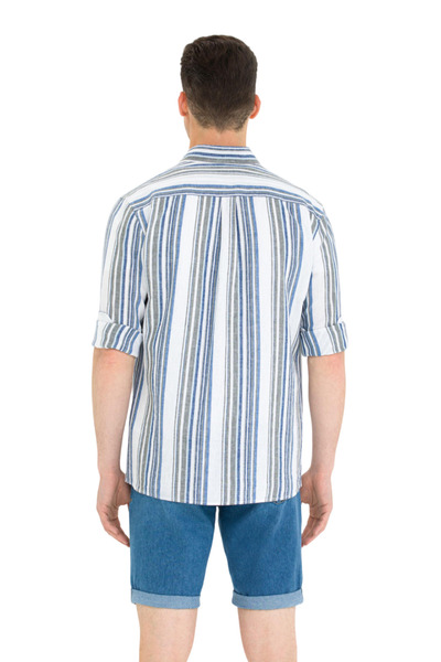 U.S. Polo Assn. Cămașă albă cu albastru cobalt dungi pentru bărbați