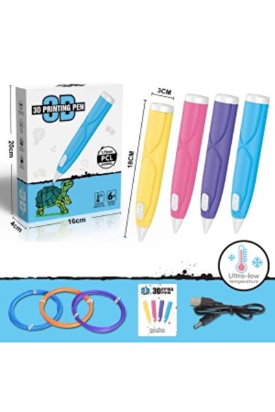 CREATIVE 3D Pen Set with 3 Colored Filaments 1.75 mm, 18 x 3 cm, blue/yellow/pink/purple