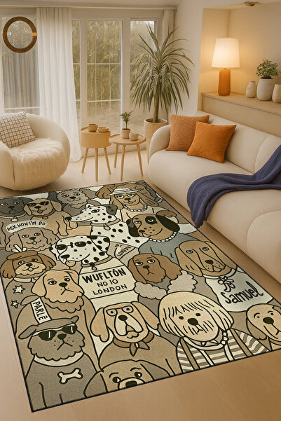 Rugs Modern Halı Διακοσμητικό χαλί με θέμα τα σκυλιά του δρόμου MOSSO με υφαν...