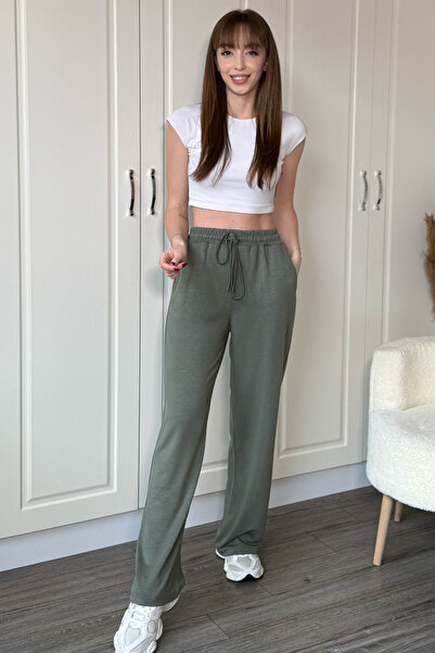 Dilay Gökoğlu Butik Modal Soft Textured Comfortlux Wide Leg Khaki Trousers