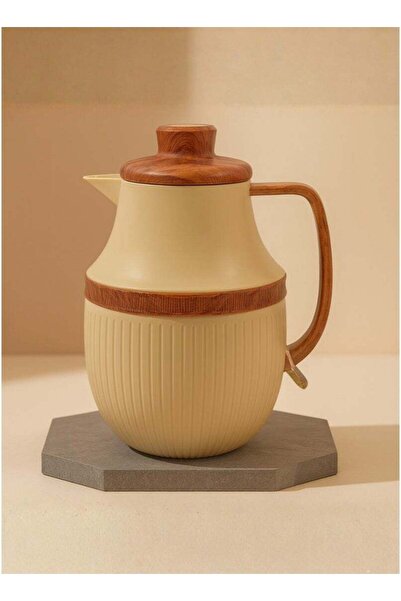 ALQANNAS Premium Tea & Coffee Thermos 1L — Beige & Wood Finish