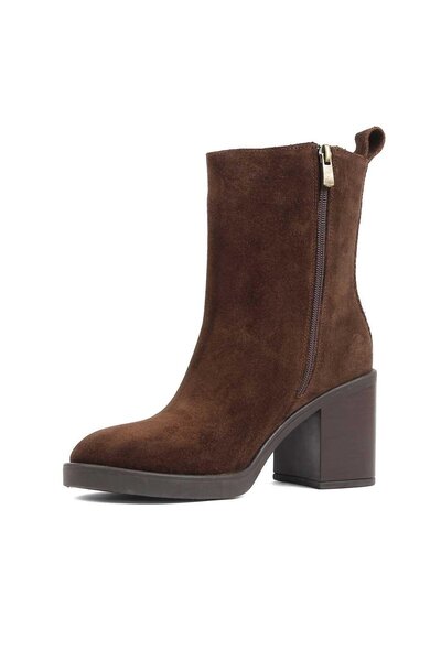 Celal Gültekin Kadın Kahverengi Kalın Topuklu Süet Deri Bot