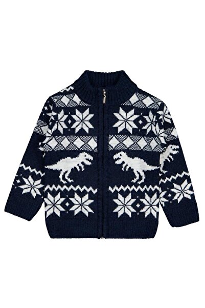 Civil Boys Dinosaur Patterned Cardigan for Ages 2-5 - Navy Blue 5-6 Years
