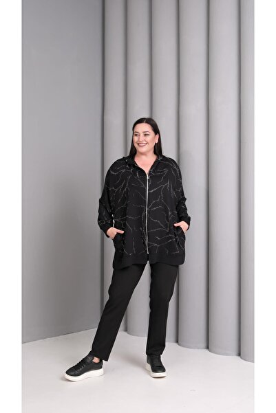 Ebsumu Γυναικείο φούτερ μεγάλου μεγέθους με κουκούλα μαύρο