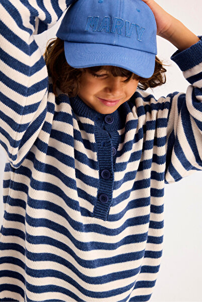 Marvy Striped Wool Sweater Blue-Ecru