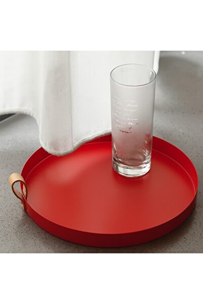 hemlife Decorative Presentation Tray 33 cm Round Tray with Metal Leather Handles