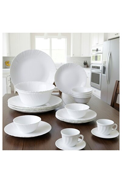 Houzi 16 Pcs Opal ware Dinner Set 4 x Dinner plate 4 x Dessert plate 4 x Bowl 4 x Cup and saucer