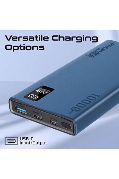 Promate Power Bank, Universal 10000mAh Ultra-Slim Portable Charger with 20W USB-C -Blue