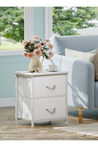Bangiga Nightstand with 2 Fabric Drawers,Simple Bedside Table,End Table for Bedroom/Living Room (White)