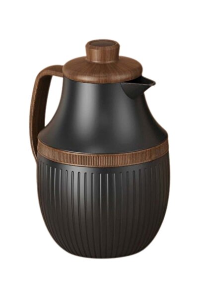 ALQANNAS ترمس شاي وقهوة فاخر سعة 1 لتر - أسود ولمسة نهائية خشبية