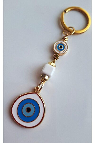 Svc Aksesuar هدية فاخرة للعام الجديد سلسلة مفاتيح بيضاء مع خرز عين الشر الكبيرة