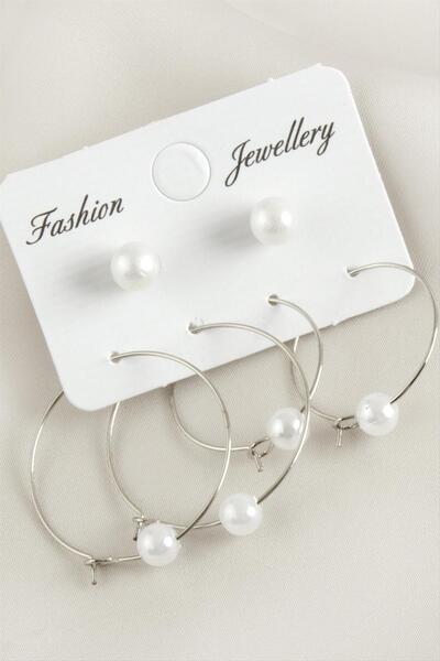 ZERO LAND Lvsqvr 6Pcs Pearl Hoop Earrings 2.5 (143107) Cm-Silver Color