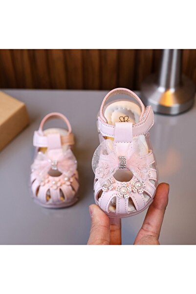 BebeNou Sandale elegante roz pentru fete cu flori MB2025SU44-2