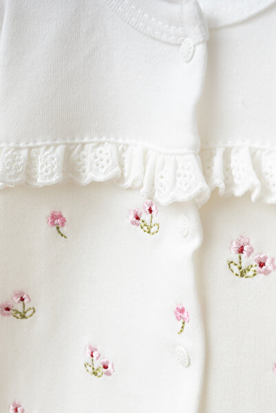 ZEYNUKO KIZ BEBEK BE HAPPY FİSTOLU ÇİÇEKLİ 0-3 AY YENİDOĞAN HASTANE ÇIKIŞI ZIBIN SETİ KUTULU