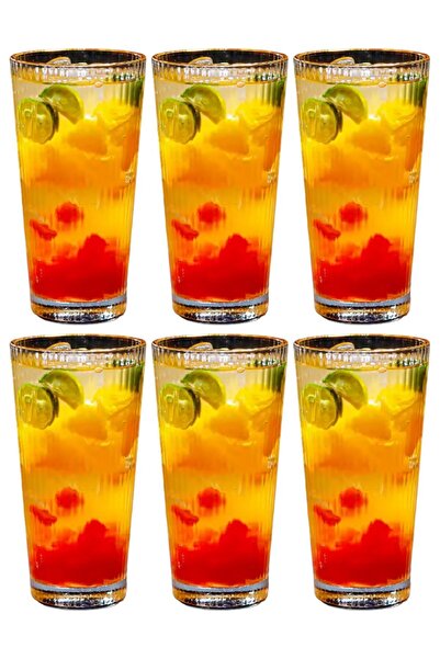 Atlas Mutfak New Striped Long Glass Cup Soft Drink Latte Water Cup Dowry List...