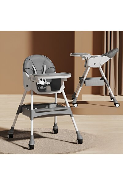 Flippy Καρέκλα τραπεζαρίας μωρού, με ρόδες, τηλεσκοπική, πτυσσόμενη, ρυθμιζόμενο τραπέζι, 97x73x65 cm, γκρι