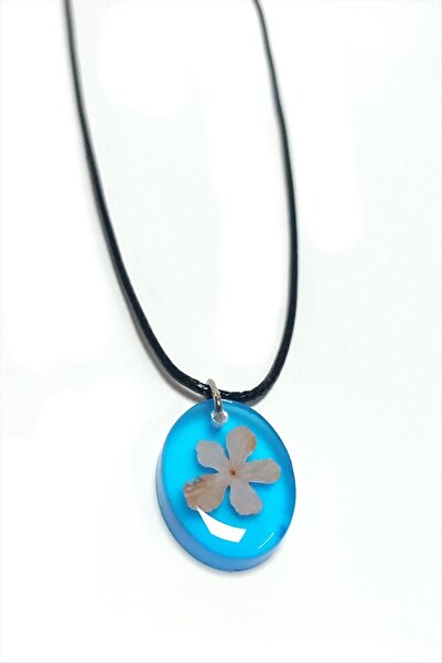 ZERO LAND قلادة إيبوكسي بيضاوية الشكل على شكل زهرة كارتوبو (141234) - أزرق