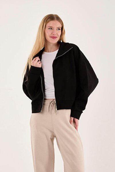 Store 100% Cotton Zippered High Collar Women's Sweatshirt