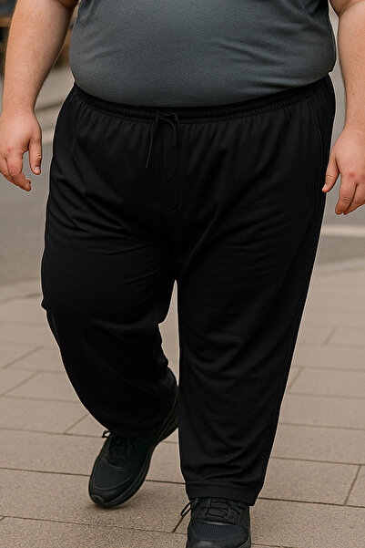 REMSA Pantaloni de trening pentru bărbați, cu textura din bumbac, de mărime mare, producție specială, 3704 negru
