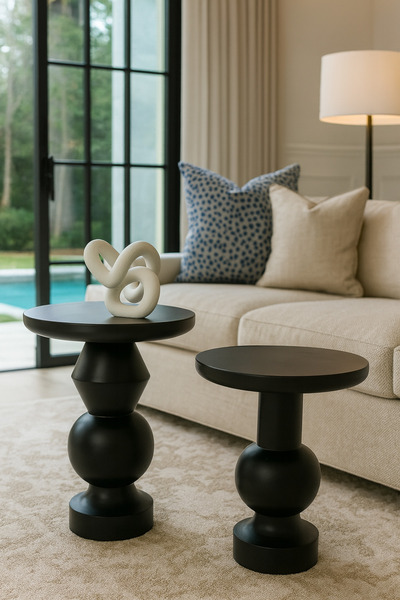 Simillo Home&Living Doğal Masif Ahşap 2’li Siyah Yan Sehpa Seti – Modern Zigo...