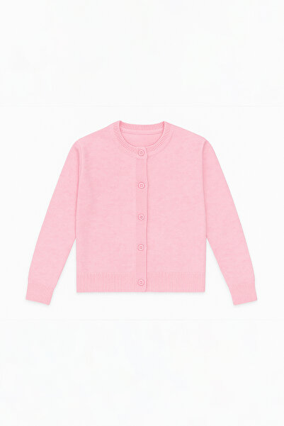 Eazy Co EazyStudio+ Kadın Pembe Bisiklet Yaka Basic Düğmeli Triko Hırka