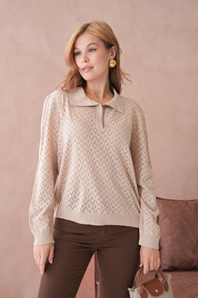 Park Karon Pulover de tricotat supradimensionat pentru femei, cu guler polo, ...