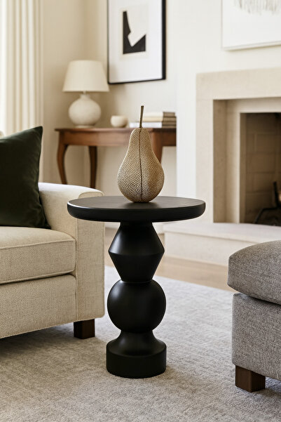 Simillo Home&Living Doğal Masif Ahşap Siyah Tekli Yan Sehpa – Mantar Sehpa - Zigon Fiskos - Coffee Table