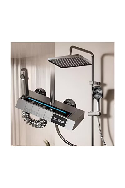 OEM Shower Column Set, 4 Functions, Digital Temperature Display, Rain, Piano Gray, Modern Design