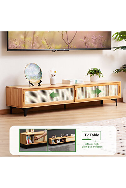 Zztcmp Tv Table,TV Cabinet,160 * 33 * 33 cm TV table with 2 storage cabinets
