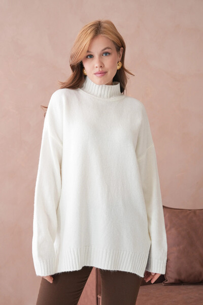 Park Karon Women's Half Turtleneck Slit Oversized Knitwear Sweater