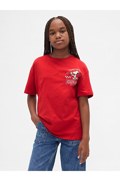 GAP Kız Çocuk Kırmızı Grafik Baskılı Tunik T-Shirt