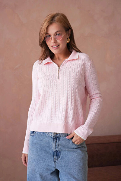 Park Karon Women's Polo Neck Zipper Detail Knitwear Sweater