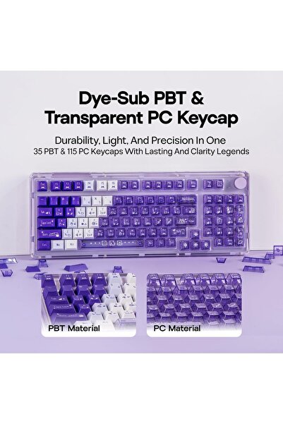 Epomaker DuoChrome Keycaps Set - 150 Keys, Cherry Profile, PBT+PC, Shine-Through (Purple)