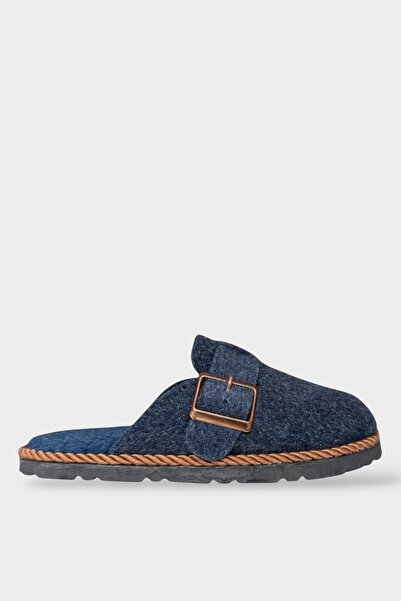 Liger Felt Fabric House Slippers with Buckle Dark Blue