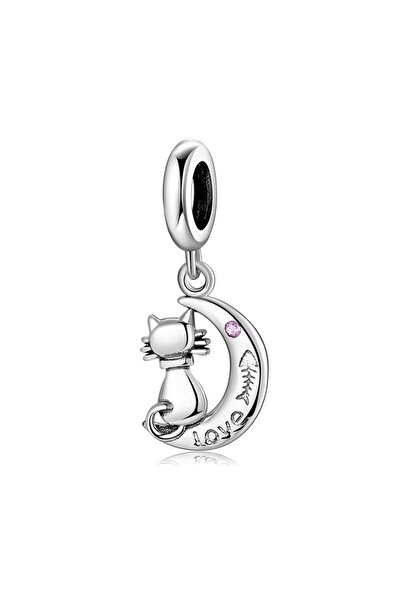 delis Charm/talisman argint 925, JW1637, model semiluna si pisica, placat cu ...