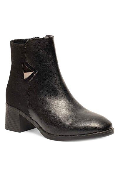 Celira Black Zippered Heeled Leather Suede Daily Women's Boots