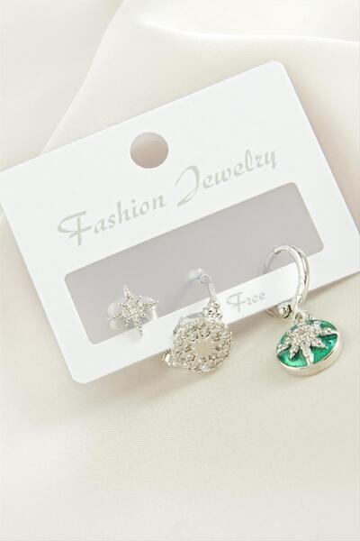 ZERO LAND LVSQVR 3 قطع حجر الزركون على شكل نجمة (95743) أقراط - لون فضي