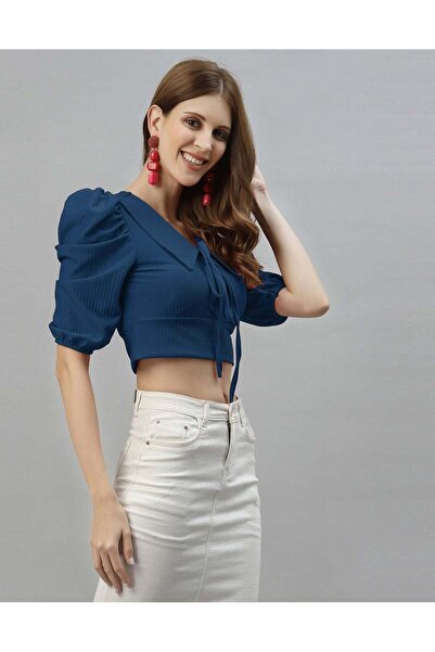 iza Dark Teal Blue Drawstring Top