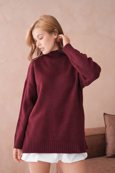 Park Karon Women's Half Turtleneck Slit Oversized Knitwear Sweater