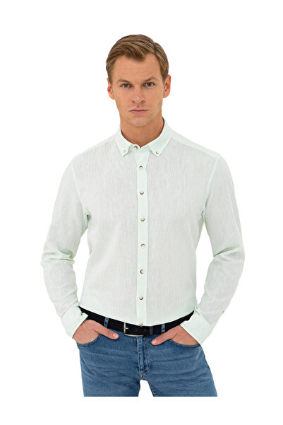 Pierre Cardin Light Green Regular Fit Long Sleeve Shirt