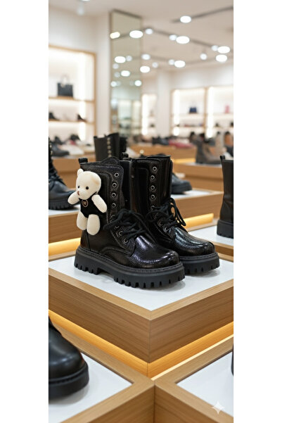 DB Kız Çocuk Ayıcık Detaylı Su Geçirmez Kaymaz Taban Dikişli Fermuarlı Bağcıklı Bot